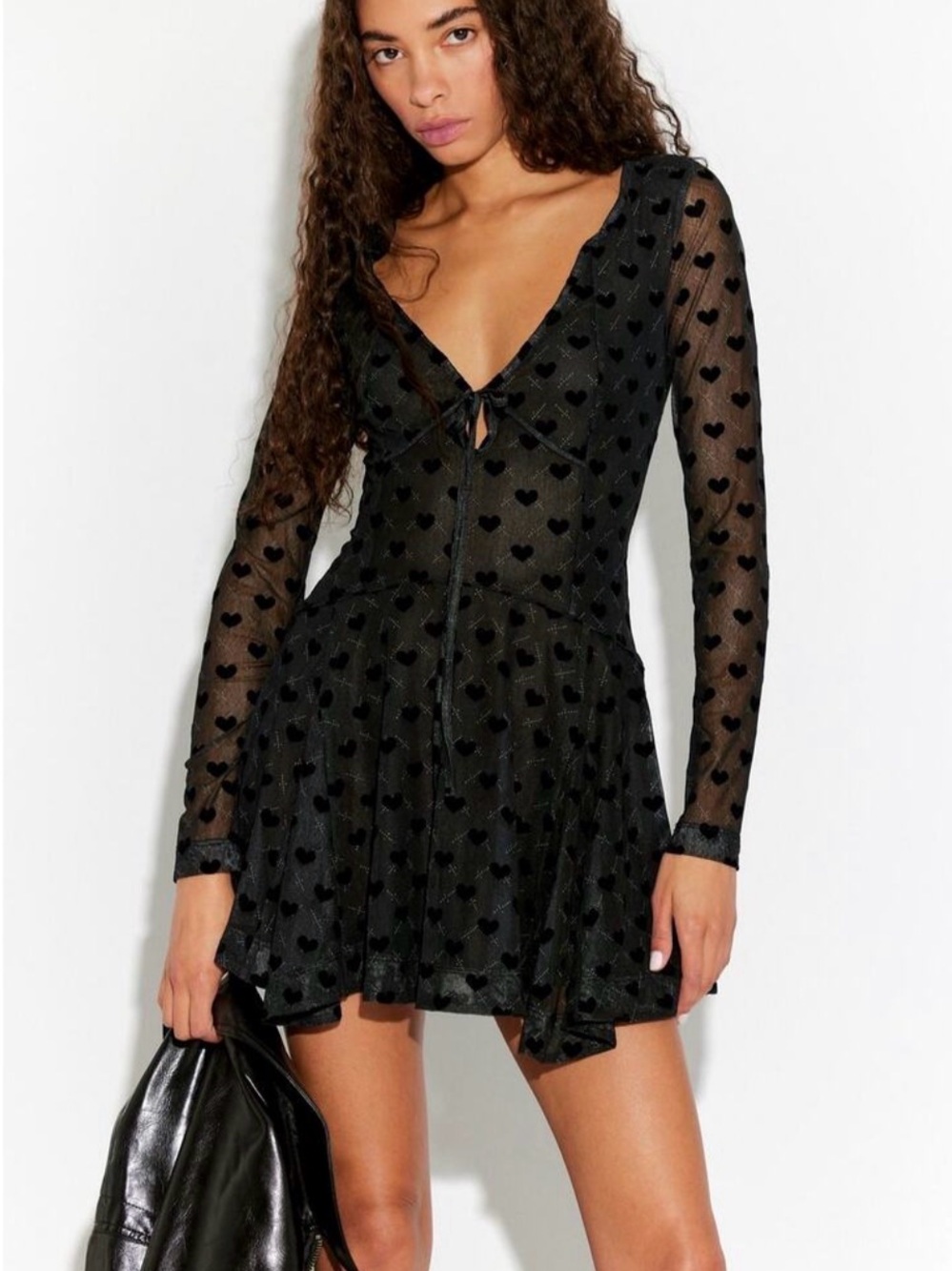NWT Free People Sway With Me Flocked Heart Mini Dress Charcoal S $148